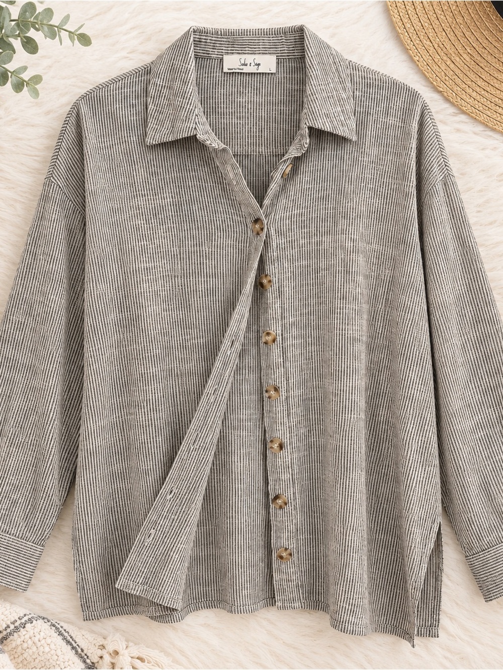 Women’s Sadie & Sage Grey Striped Button-Up Shirt